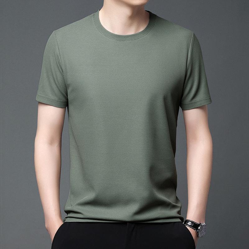 Men's Summer Waffle Crew Neck T-Shirt - Loose, Trendy, Hong Kong Style