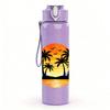 1PC Palm Tree Sunset Tropical Scenery Print 750ml Color Plastic Sports Water Bottle Leakproof Flip Straw Lid Suitable for Sports Office Home Use