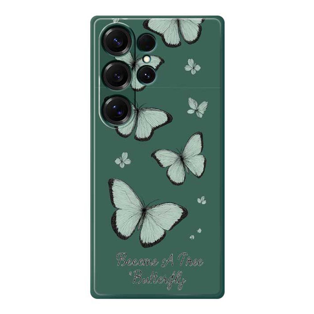 For Samsung Galaxy S25 Ultra Case Green Butterfly Pattern Printing Straight Edge TPU Phone Back Cover
