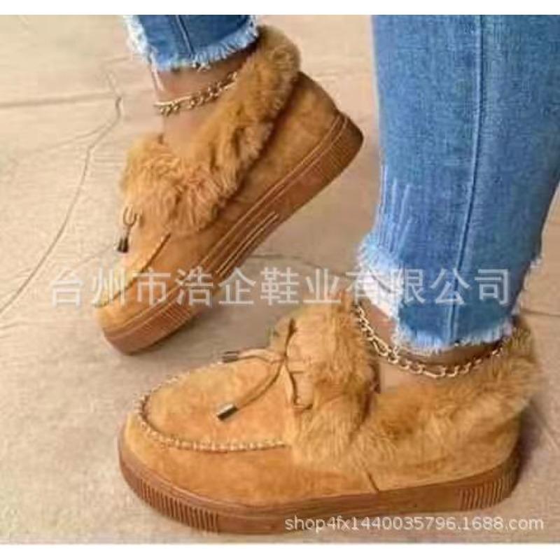 Winter round head thick sole velvet thickened warm cotton shoes women's foreign trade large size sewing shoes snow boots Doudou shoes