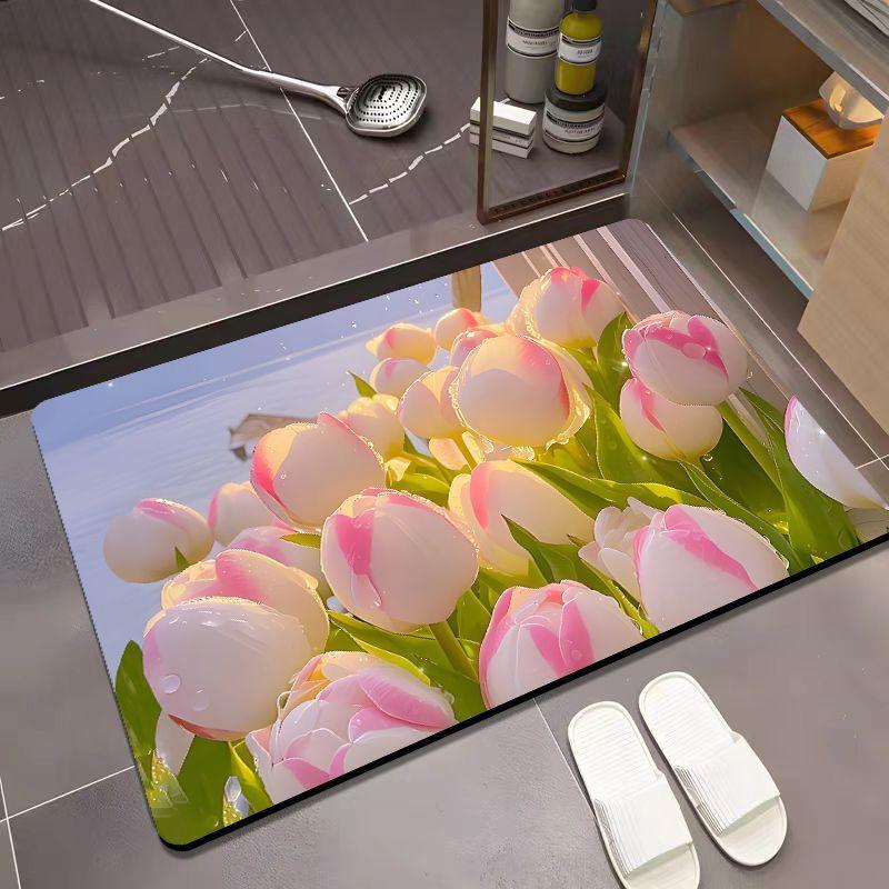 Bathroom Floor Mat Diatom Mud Household Toilet Toilet Mat Toilet Door Non-slip Absorbent Flower Foot Mat Blanket