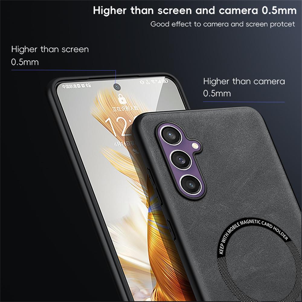 WANLONFENG YBP Series For Samsung Galaxy S23 FE Magnetic Case with Tempered Glass Film PU+TPU Phone Cover Large Cutout