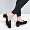 Square Head High Heels Women's Spring New Black Sheepskin Thick Heel Single Shoes Square Heel Rhinestone Women's Leather Shoes
