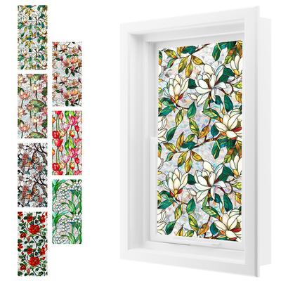 Floral Window Privacy Film Removable Static Cling Stickers Stained Glass Window Film Decorative Window Decals for Home