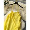 Yellow Vacation Style Dress Women's Stylish Niche Style Ruffles Patchwork Halter Spaghetti Straps Fairy Dress French Dress