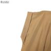 ZANZEA Women Casual Turn Down Collar Loose Short Sleeve Leopard Patchwork Long Dress