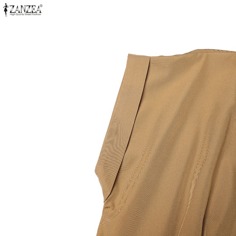 ZANZEA Women Casual Turn Down Collar Loose Short Sleeve Leopard Patchwork Long Dress