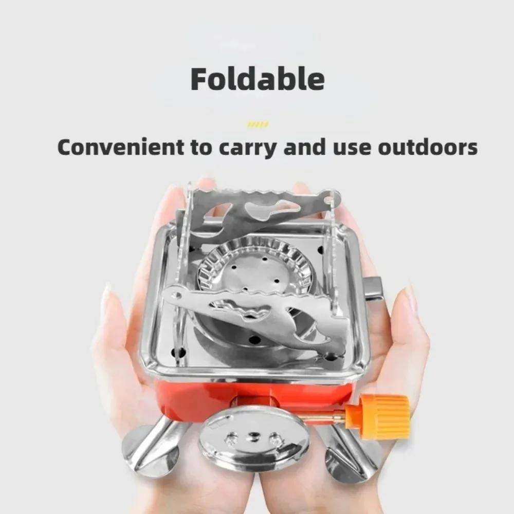 Outdoor Portable Lotus Stove Windproof Folding Small Square Furnace Iron Carbon Steel Material Sealed Gas Valve Camping Stove