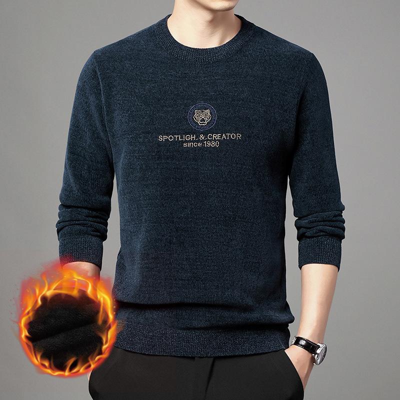 

Трикотаж, мужской теплый свитер, Мужская молодежная утолщенная зимняя внутренняя одежда на флисовой подкладке, топ, рубашка с круглым вырезом 4XL