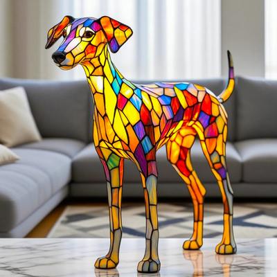 Hunde-Tischlampe Buntglas-Stil Harz Windhund Nachtlicht 3D Tier-Themen-LED
