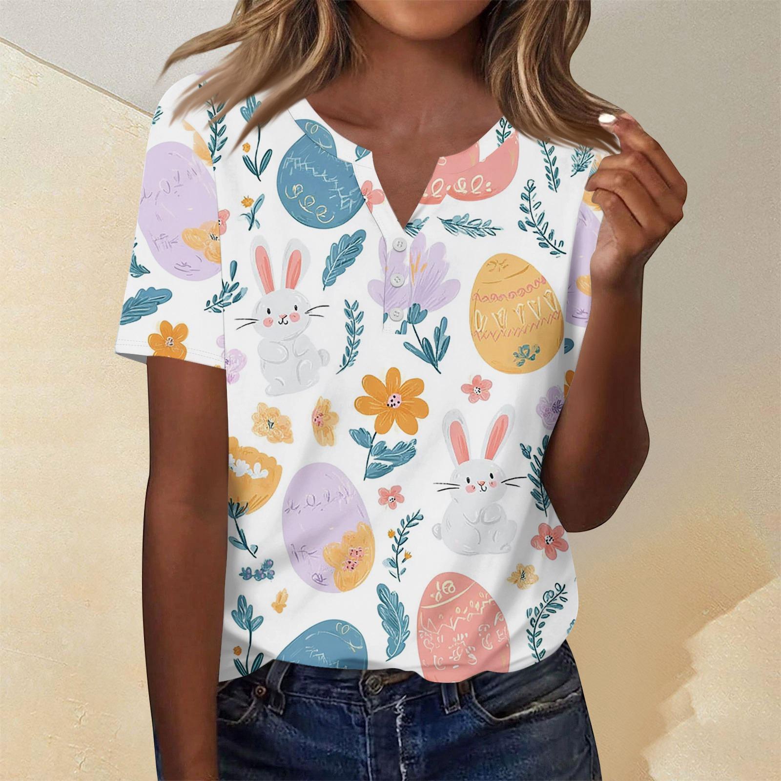 

Women s Fashion Casual Color V-Neck Decorative Button Three-Quarter Sleeve T-Shirt Top XXL