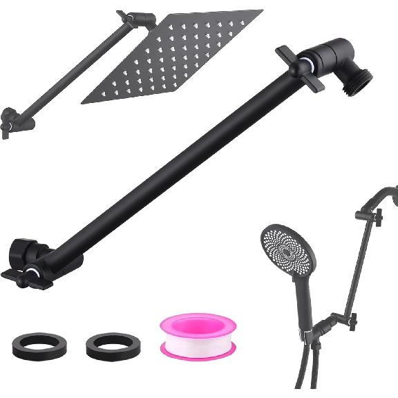 12-Inch Shower Head Extension Arm, Adjustable Shower Extension Arm, Stainless Steel Shower Arm Extender, Compatible with G1/2 Universal Connector,