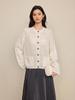 Nanyou Women's Autumn 2026 Round Neck Loose Knit Cardigan - Double Pocket, Hollow Design