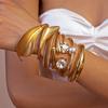 DIEZI Fashion Punk Gold Color Metal Cuff Bangles Vintage Exaggerated Rhinestone Geometric Bracelet Bangle For Women Men Jewelry