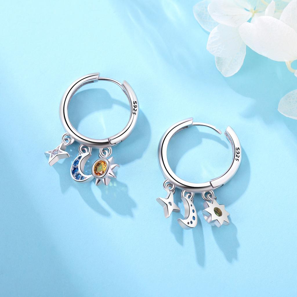 925 Silver Star Moon Sun Tassel Earrings Jewelry Versatile Hoop Earrings For Women Jewelry Fine Birthday Party Gifts