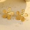 GEMCHIC Women's Vintage 18K Gold Plated Stainless Steel Five-Petal Flower Earrings Luxury Textured Floral Studs Fashion Jewelry