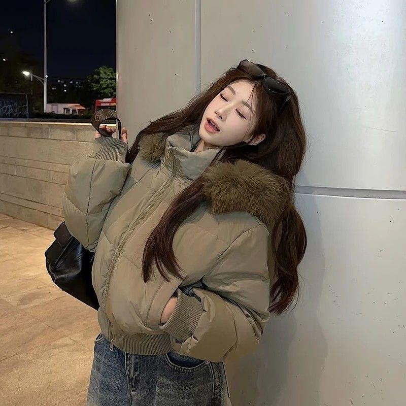 Jachetă de damă 2025 de modă cu puf de rață albă și guler de blană - Scurtă, groasă, stil coreean, palton de iarnă