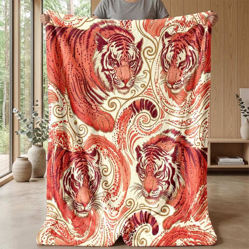 Tiger Majesty In Art Theme Blanket Lightweight Warm Flannel Blanket Decorative Throw Blanket for Home Decoration