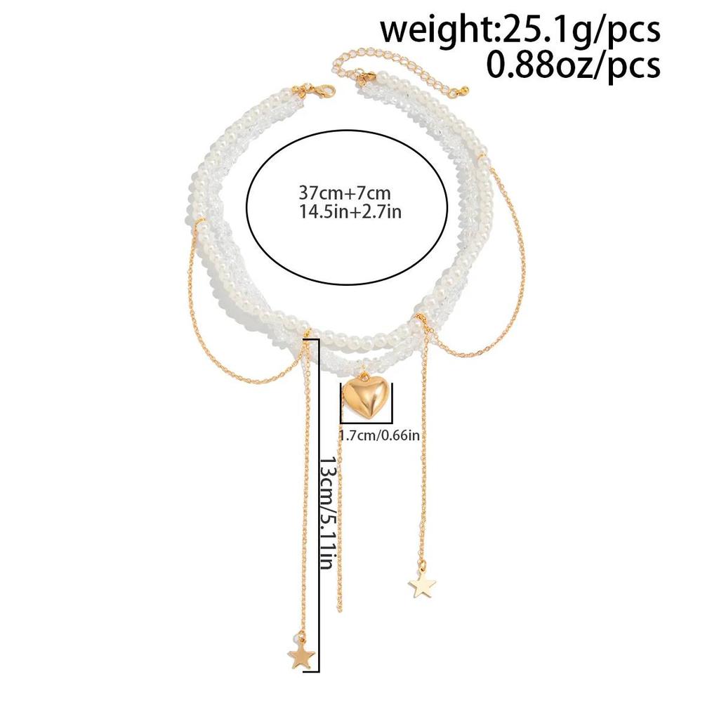 SHIXIN Elegant Imitation Pearls Crystal Beaded Chokers Necklace for Women Vintage Love Heart Pendant Necklace Y2K Accessories