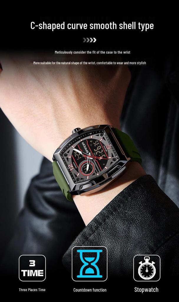 SANDA Men's Multifunctional Sports Watch - Dual Display, Waterproof, Casual & Versatile.