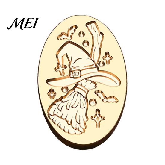 Ghost Wax Stamp Halloween Themed Brass Seal Head, Pumpkin Witch Bat Engraved Creative Gift Packaging Sealing Replacement Head for Envelope Journal