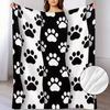 Black & White Paw Print Flannel Throw Blanket - Soft Warm All-Season Cozy Blanket for Sofa, Bed, Office, Camping & Travel - Cont
