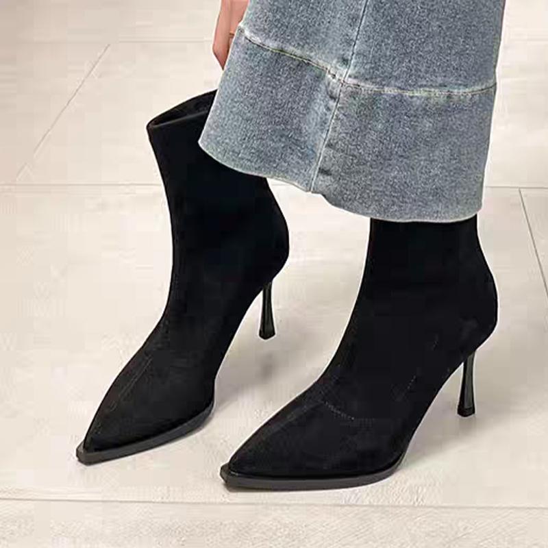 2026 Women's Ankle Boots High Heels Suede Fashion Luxury Shoes Pointed Toe Woman Pumps Sexy Designer Elegant Mujer Short Boots