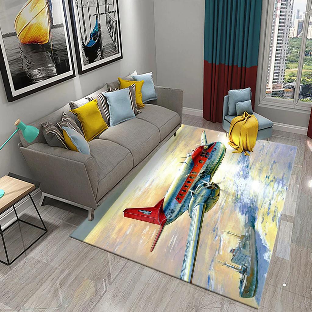 3D Bunter Ölgemälde Flugzeug Teppich für Wohnzimmer Schlafzimmer Dekor Teppiche Badezimmer Küche Rutschfeste Bodenmatte Heimdekor Teppiche