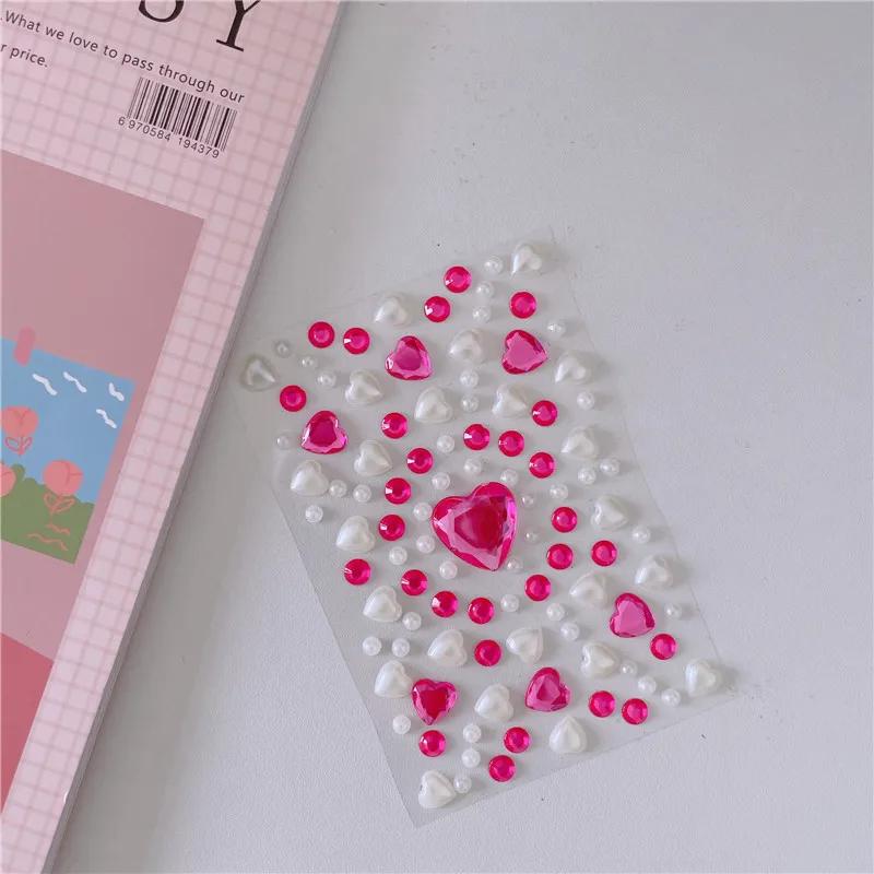1 Sheet 3D Heart Shape Sticker Acrylic Crystal Children's Stickers Simulation Diamond Pearl Photo Album Decoration Stickers