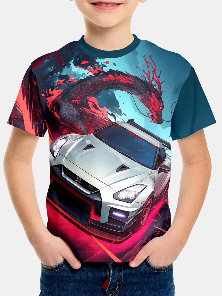 Dětské Oblečení Chlapecké Tričko Krátký Rukáv Stylové Grafické Trička s Motivem Závodů Aut Dětské Letní Oblečení Neformální Streetwear Chlapecké Oblečení