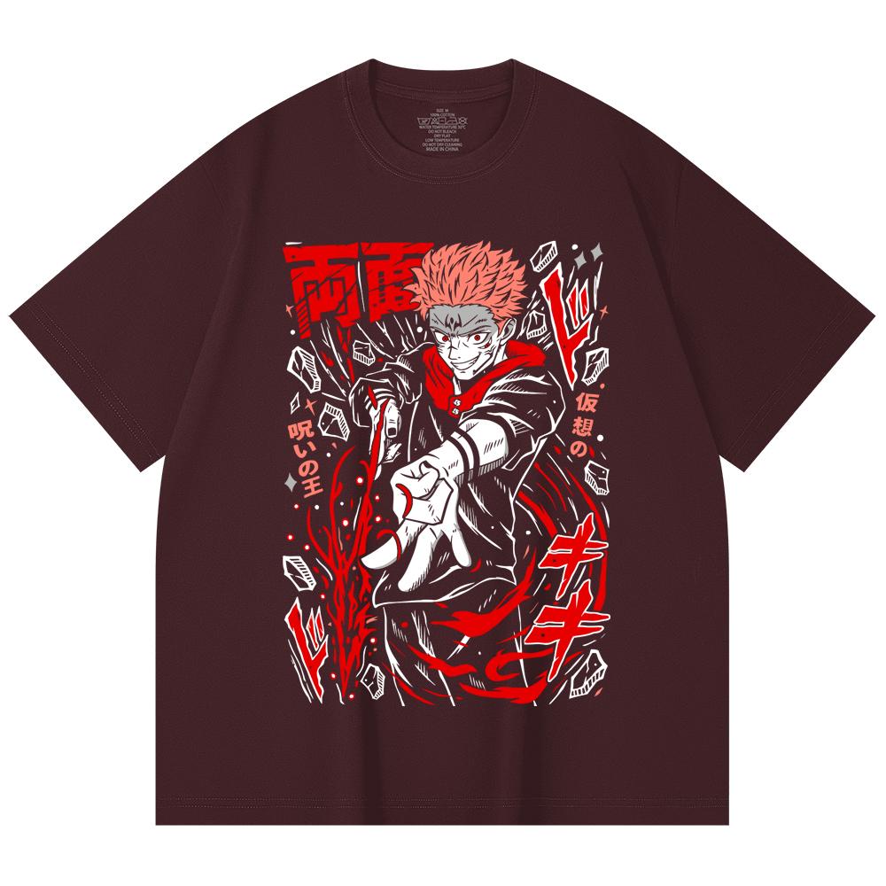 230 Gsm 100% Cotton Jujutsu Kaisen V31 Sukuna Print Unisex Heavy Cotton T Shirt