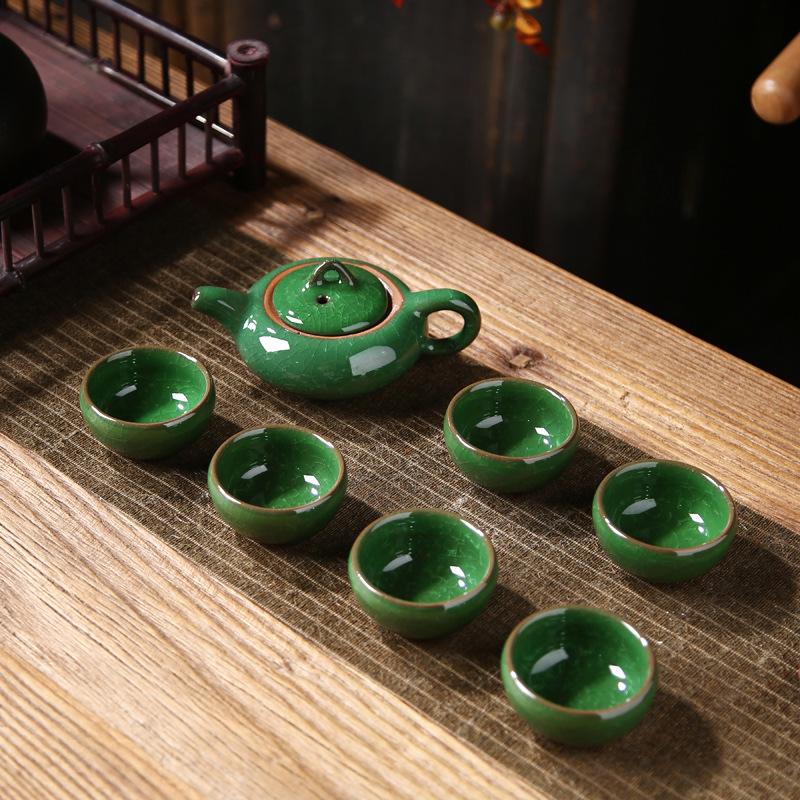 Colorful ice crack teapot opening kung fu ceramic tea set business event opening gift printing complete set of teacups