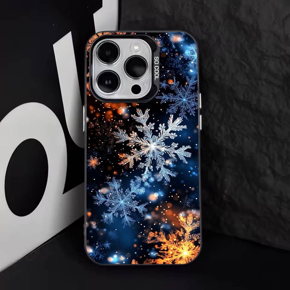 

Beautiful Snowflak Christmas Phone Case For iPhone 17,16,15,14,13,12,11,Pro,XS,Max,Plus,Mini,SE4,E Black Matte Shockproof Cover iPhone17Promax