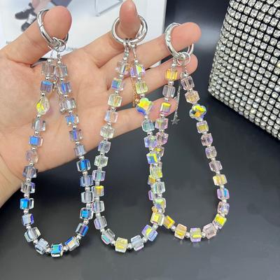 Chaîne de Main/Poignet Courte à Franges Étoilées en Cristal Scintillant avec Clip, Chaîne de Pendentif Porte-Clés pour Coque de Téléphone Portable