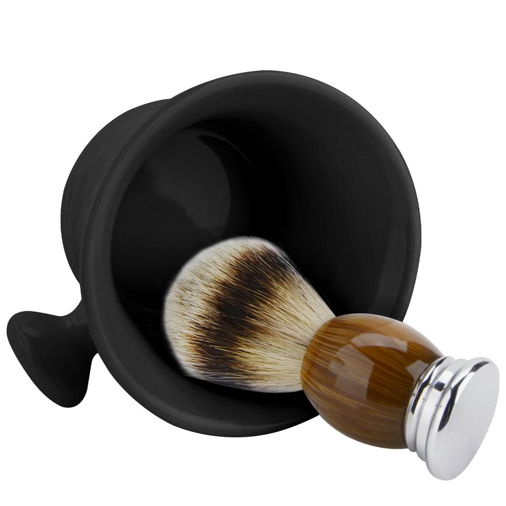 Linkidea Ceramic Shaving Mug with Knob Deep Size Wet Shaving Cup for Razor Shave Soap and Cream Bowl Handle, Men, (Black)