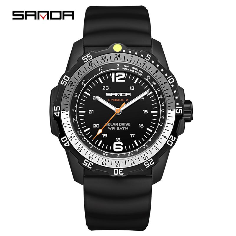 SANDA 6302 Men's Solar powered Watch Creative Quartz Dial Luminous Hands Waterproof Sport Student Wristwatch Innovative Design