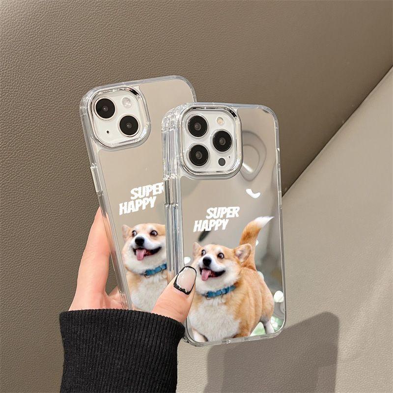 Miroir Corgi amusant pour coque de téléphone portable iPhone17 16pro boutons plaqués x Apple 14 tout compris 15 niche
