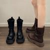 Maillard Brown Boots Platform Black Short Boots Women's 2025 New Autumn Retro Women's Shoes British Martin Boots