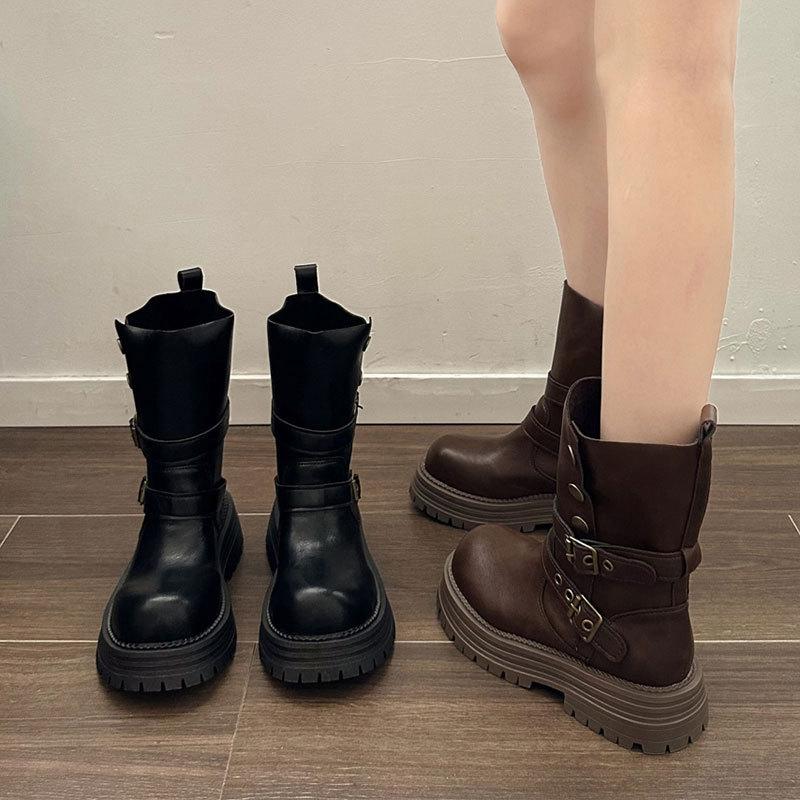 Maillard Brown Boots Platform Black Short Boots Women's 2025 New Autumn Retro Women's Shoes British Martin Boots