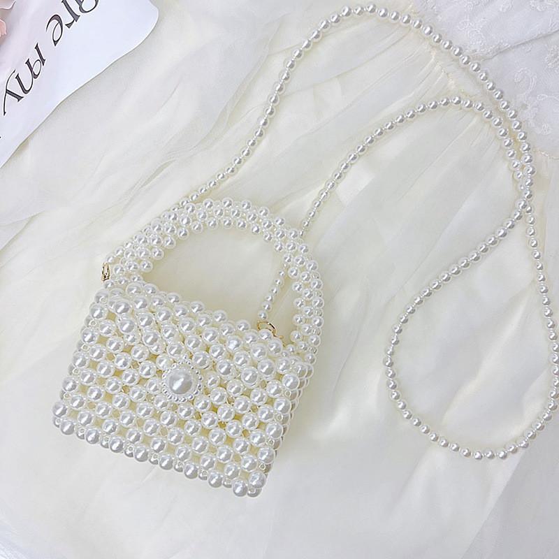 Fashionable Girls Mini Crossbody Purse With Pearl Details Pvc Handbag For Children Everyday Style Small