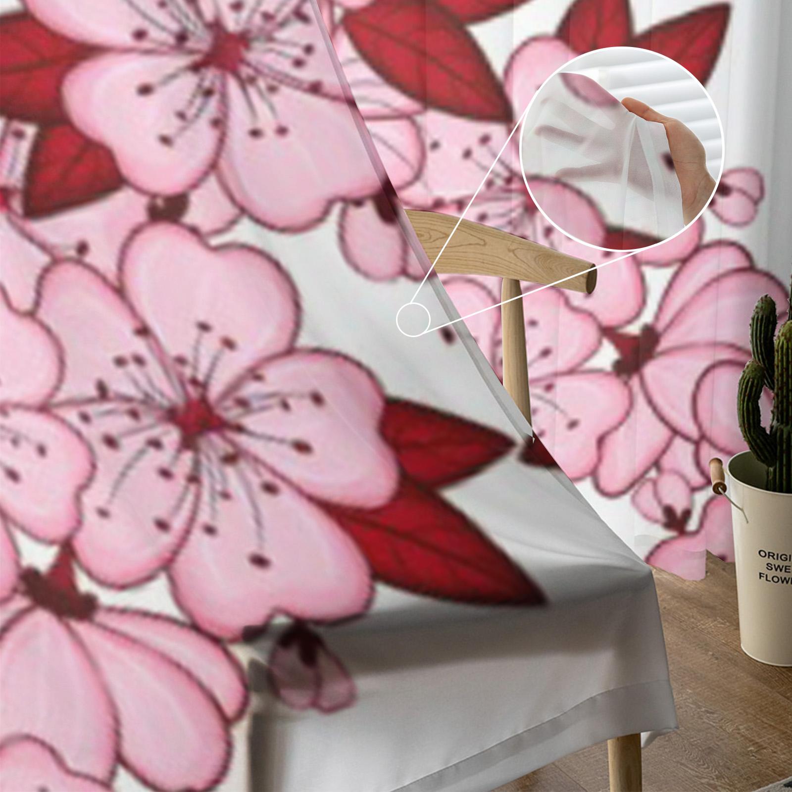 Розовые прозрачные оконные шторы с цветочным принтом для гостиной — фото 3