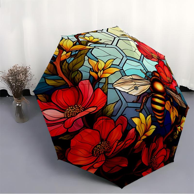 1pc Bee Garden Automatic Open/close Umbrella, 8-Rib Sturdy Structure, Portable Travel Umbrella, Parties, Everyday Use, Outdoor Accessory, Ar