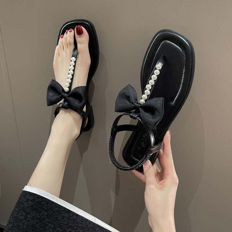 

Низкие сандалии женские кожаные женские туфли шлепанцы на платформе универсальные летние прозрачные каблуки на низком каблуке для девочек жемчужные корректирующие Fl 39