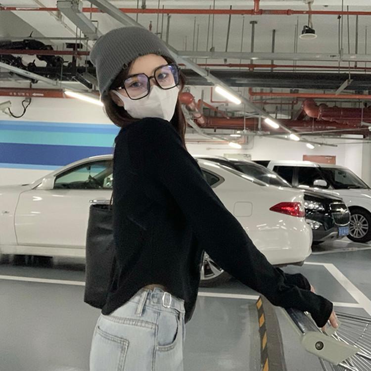 Spring and Autumn New White Long-sleeved T-shirt for Women's Pure Cotton Slim Design Niche Short Inner Bottoming Shirt