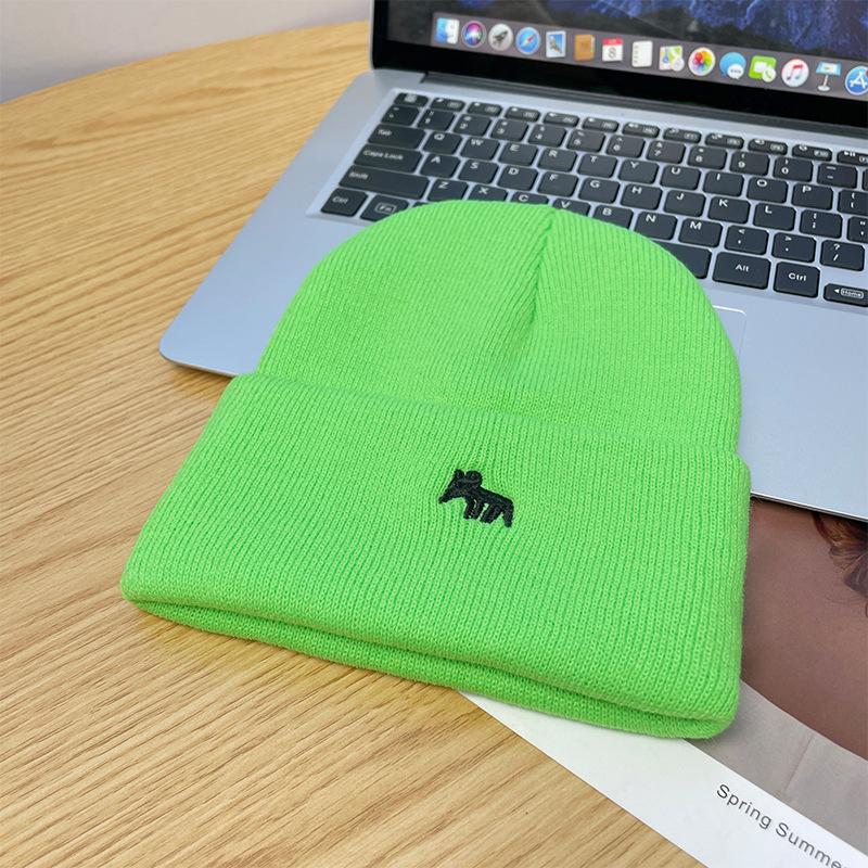 Embroidered Fox Wool Hat for Men, Small Face In Autumn and Winter, Warm Ear Protection, Knitted Hat, Fashionable Versatile Melon Fur Hat for Women