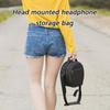 Headphone Carrying Case Organiser Bag with Zippered Pocket for Charging Cable Accessories Storage Black