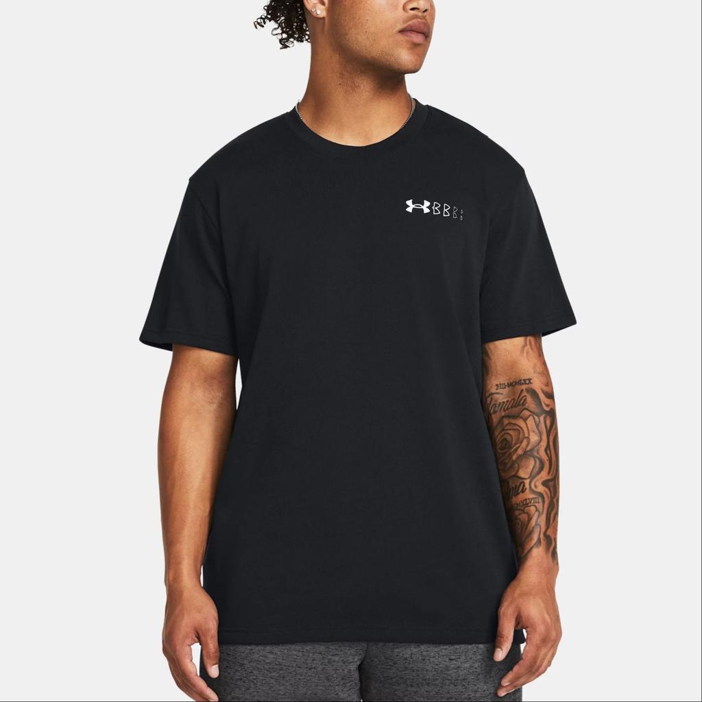 Under Armour Heavyweight Left Chest Logo Graphic Pullover Short Sleeve T-Shirt Men Tops Black 1382904-001
