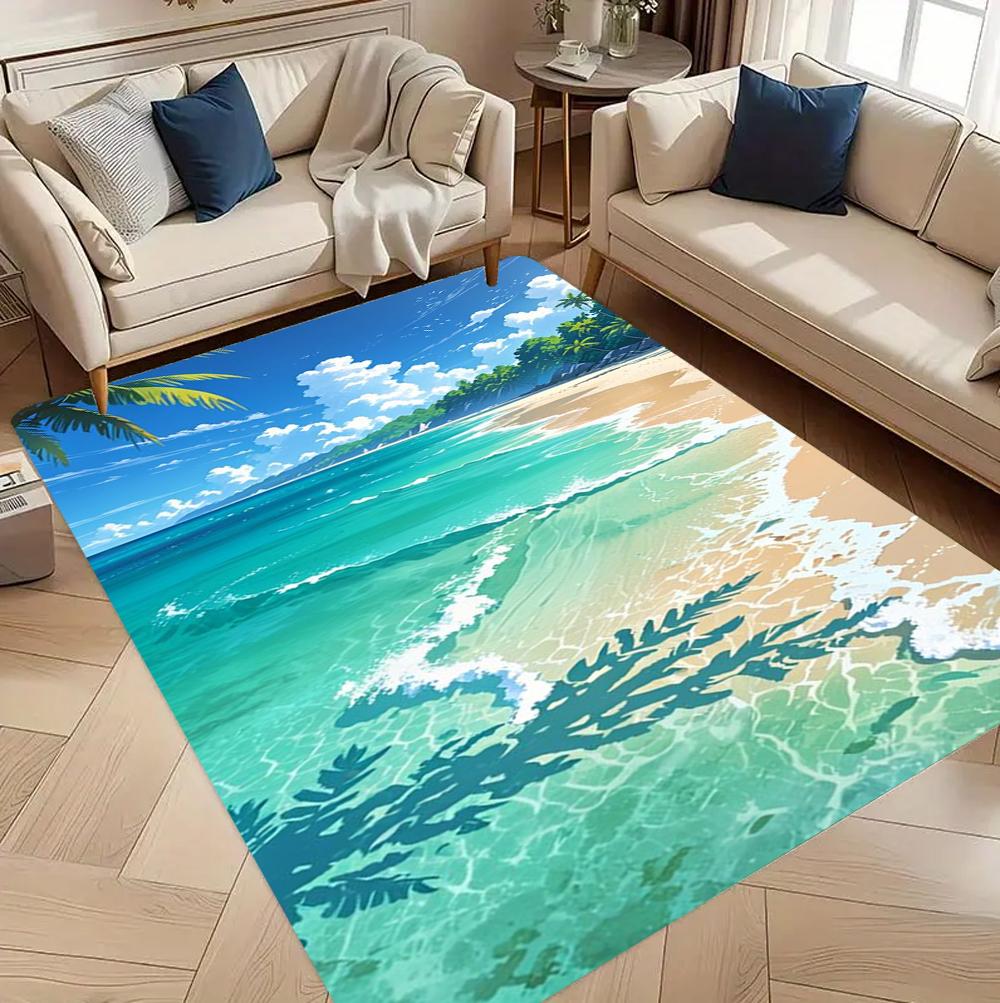 Turquoise Sea Palm Tree Carpet Non Slip For Bedroom Living Room Kitchen Cloakroom Lounge Table floor Mat