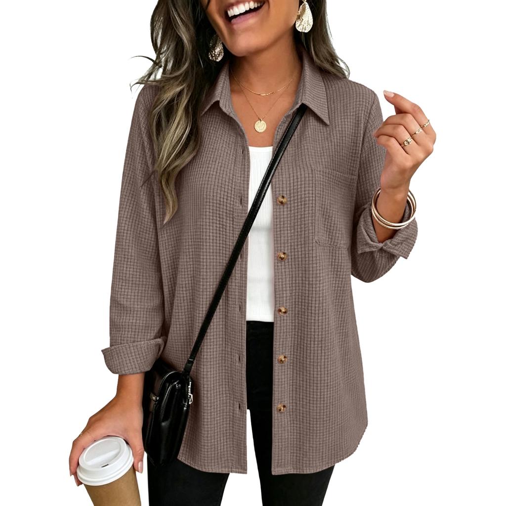 Women's Fashion Loose Fit Button Front Long Sleeve Cardigan Shirt Top for Everyday Wear