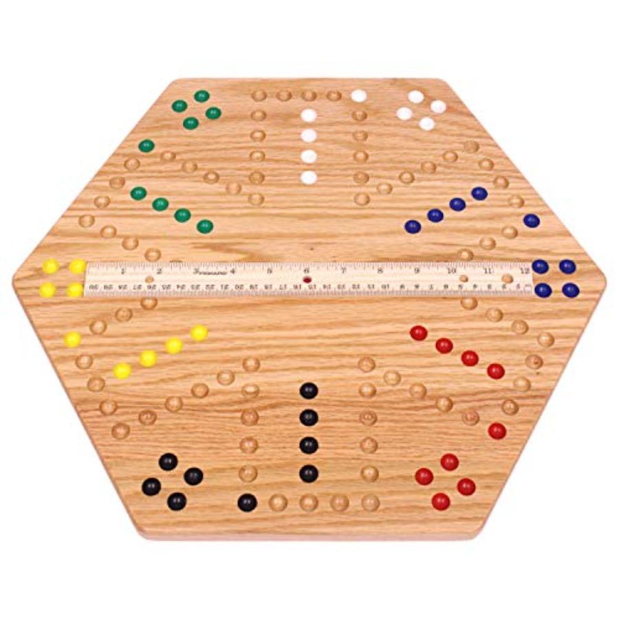 Wahoo Marble Game Board Set 16 Wide Solid Oak Wood DoubleSided Game Board with 16mm Marbles and Dice Included Perfect for Indoo